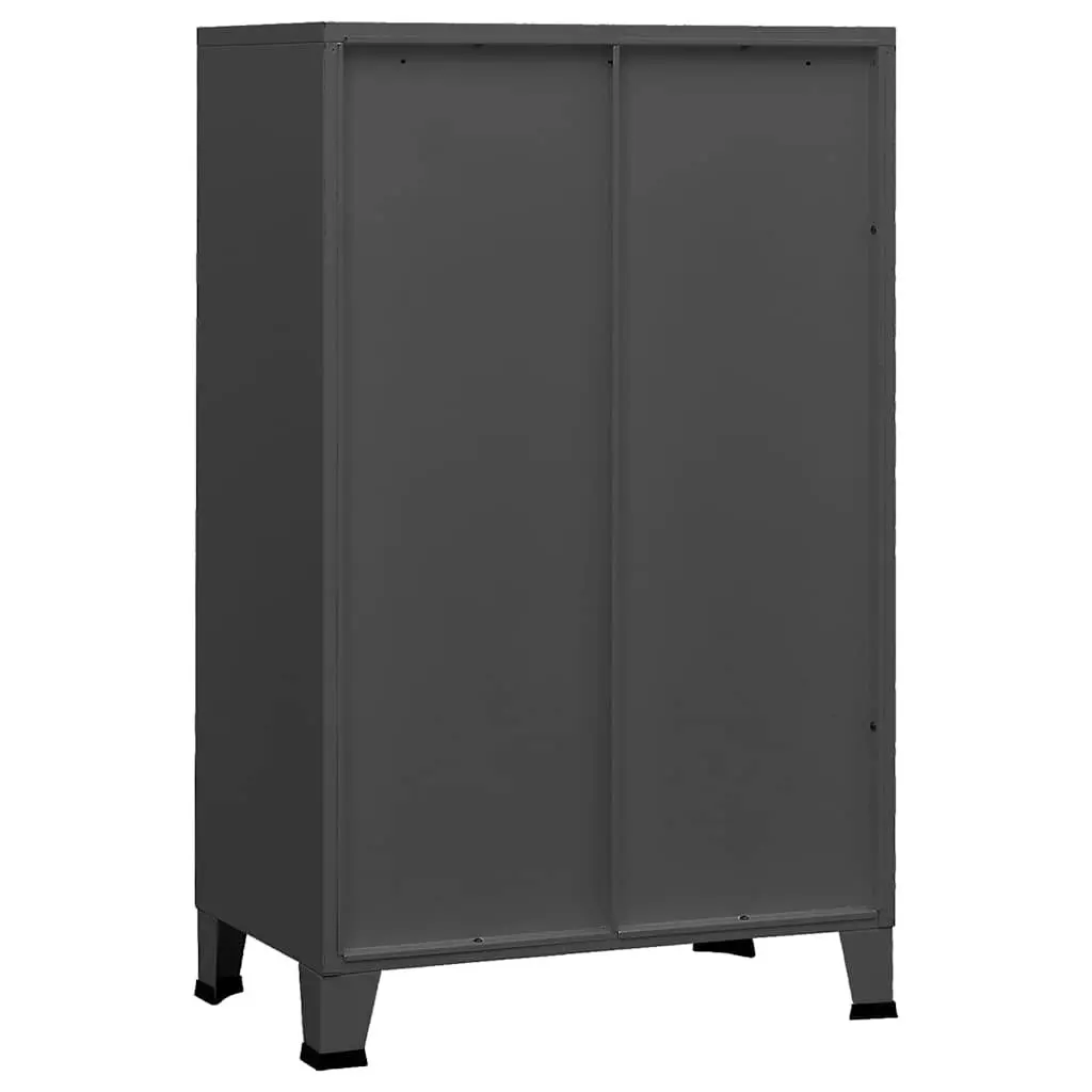 Industrial Storage Chest Anthracite Metal 2 Drawers 2 Shelves Mesh Doors