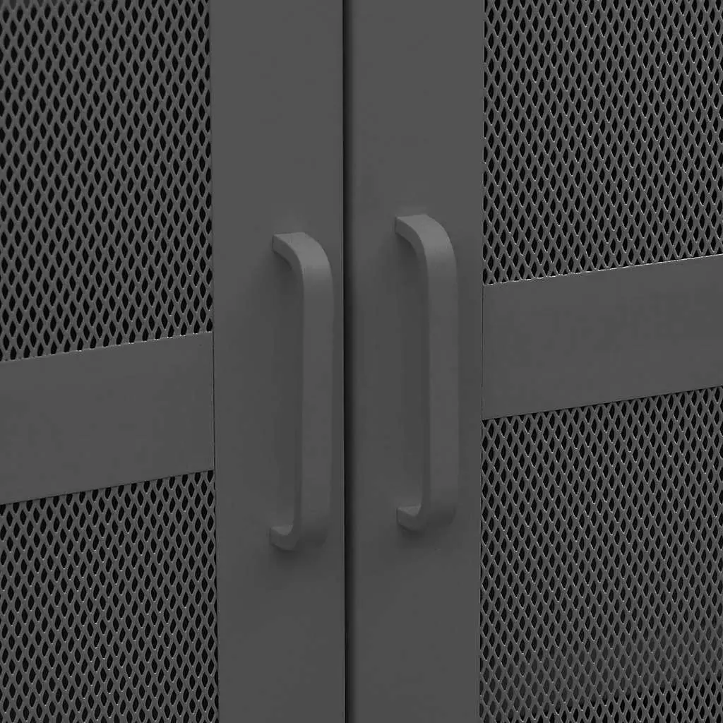 Industrial Storage Chest Anthracite Metal 2 Drawers 2 Shelves Mesh Doors