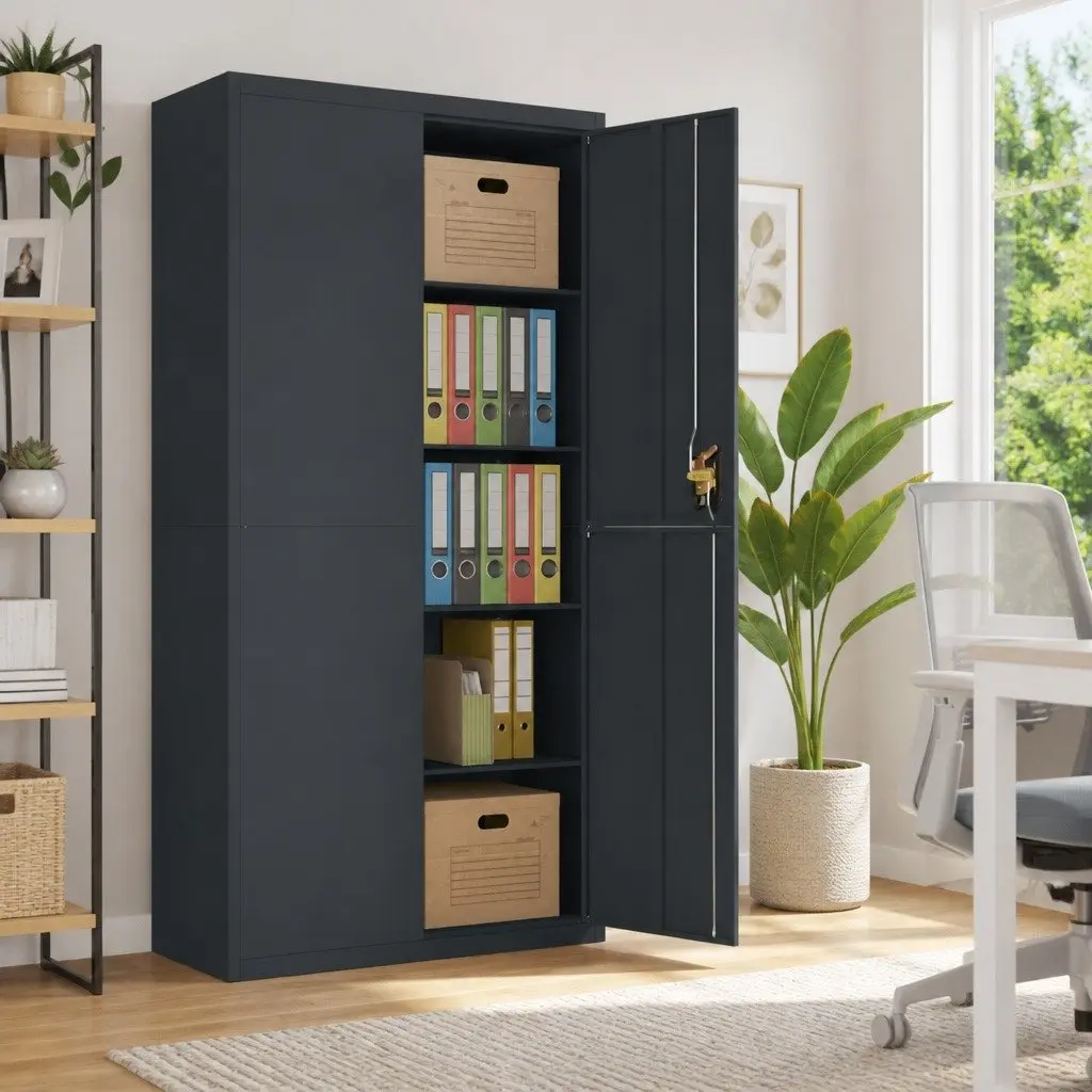 Steel File Cabinet 90x40x180cm Lockable Anthracite with Adjustable Shelves for Secure Organization