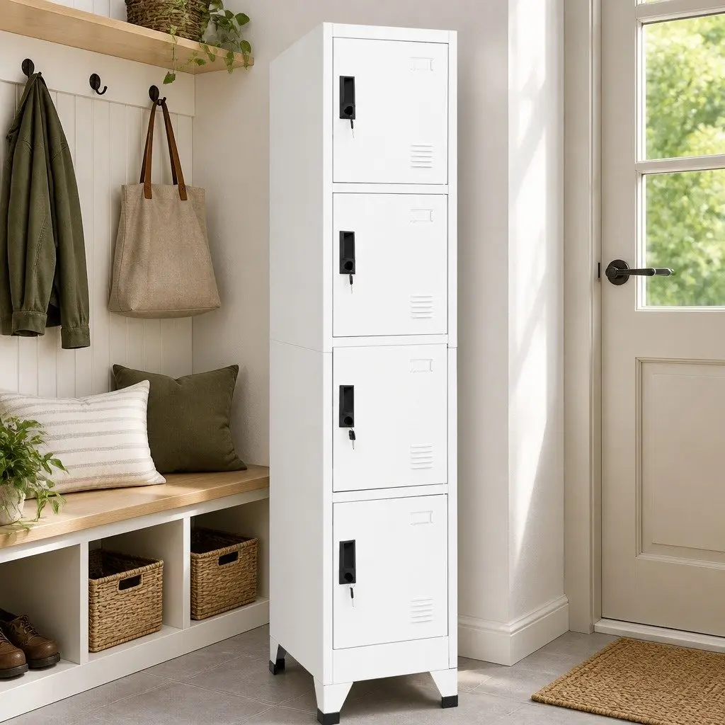 Steel Locker Cabinet White Lockable Doors Office School