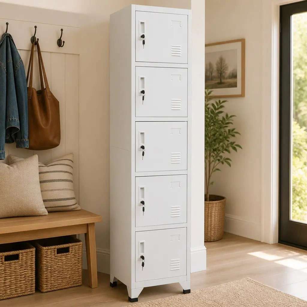 Steel Locker Cabinet Grey 38W x 40D x 180H cm Lockable Doors