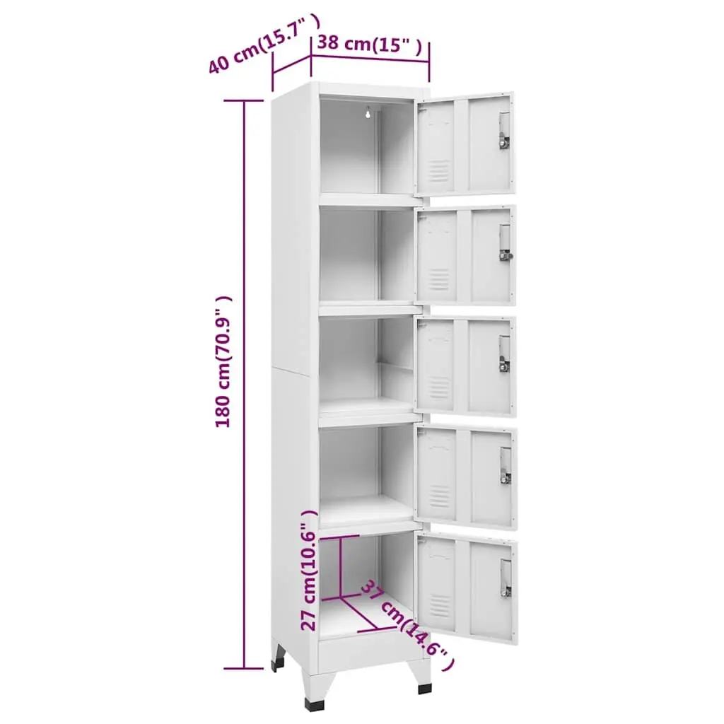 Steel Locker Cabinet Grey 38W x 40D x 180H cm Lockable Doors