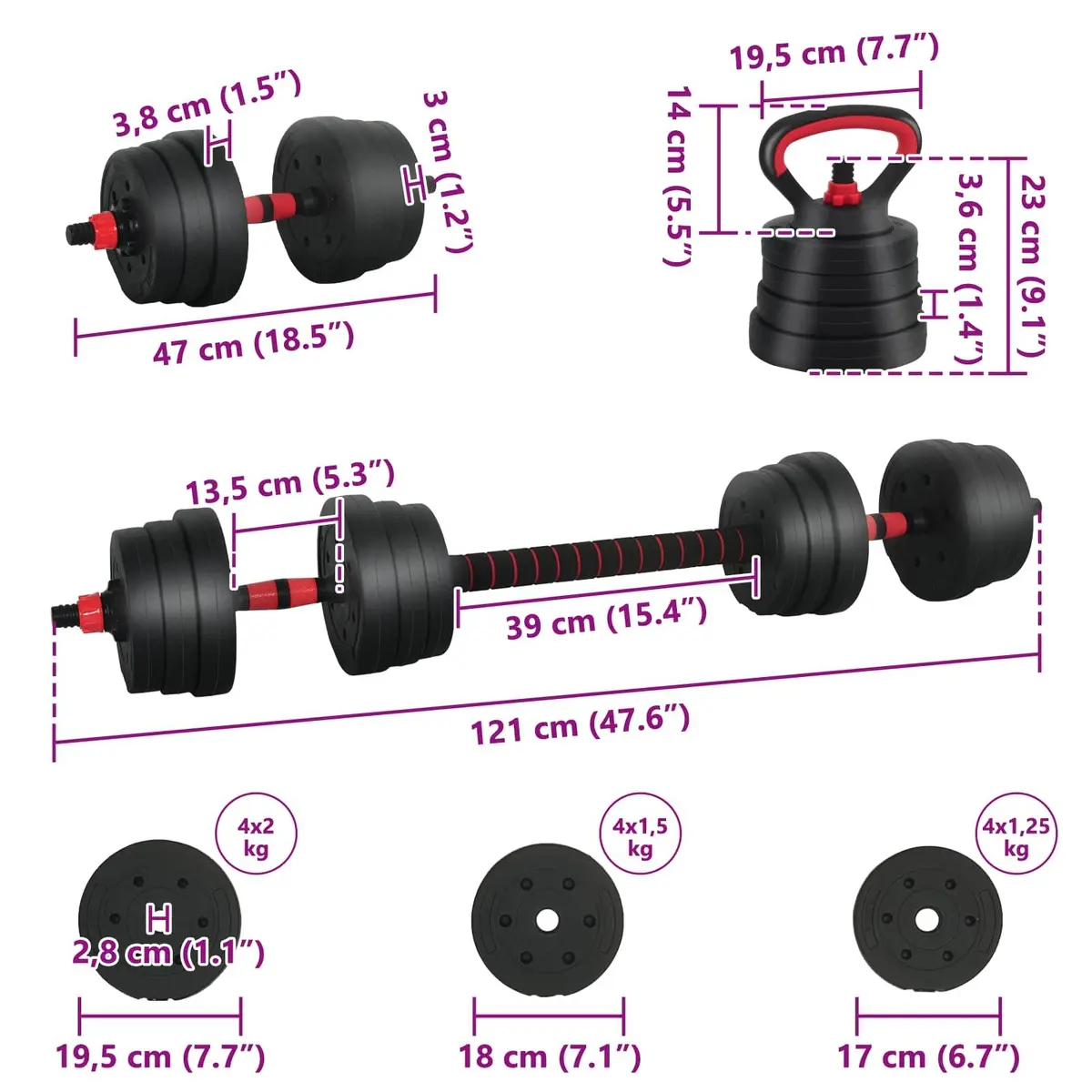 Adjustable Dumbbell Set 30kg Home Gym Free Weights Training Strength Building