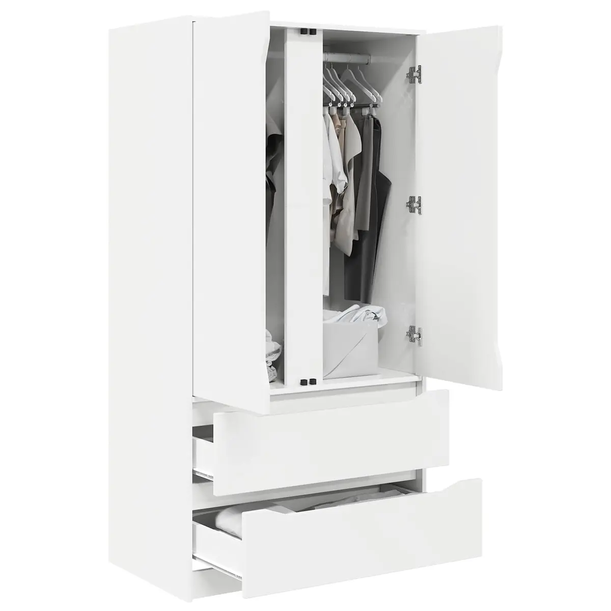 Wardrobe Cabinet White Engineered Wood Bedroom Storage with Drawer