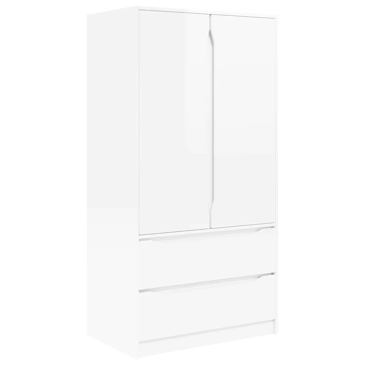 Wardrobe High Gloss White 79.5 x 49 x 156 cm Engineered Wood Hinged Doors Smooth-Gliding Drawers Adjustable Shelving