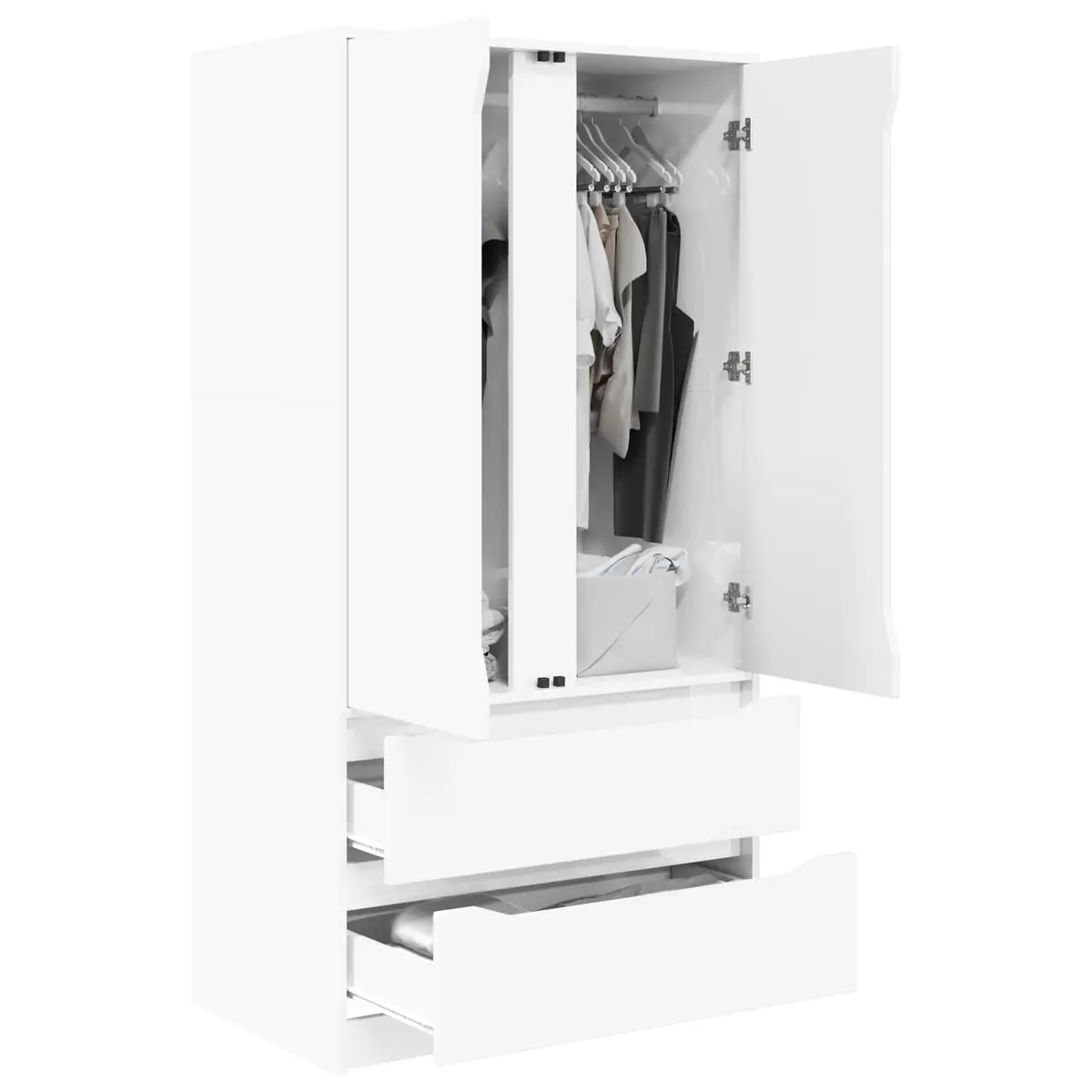 Wardrobe High Gloss White 79.5 x 49 x 156 cm Engineered Wood Hinged Doors Smooth-Gliding Drawers Adjustable Shelving