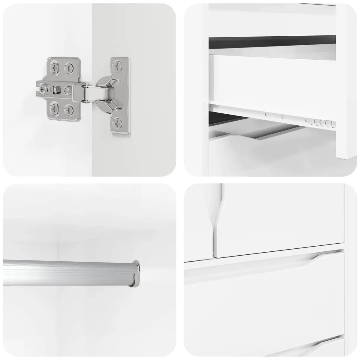 Wardrobe High Gloss White 79.5 x 49 x 156 cm Engineered Wood Hinged Doors Smooth-Gliding Drawers Adjustable Shelving