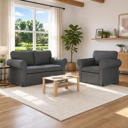 Concise Overview: Modern 2-Piece Sofa Set in Grey Fabric