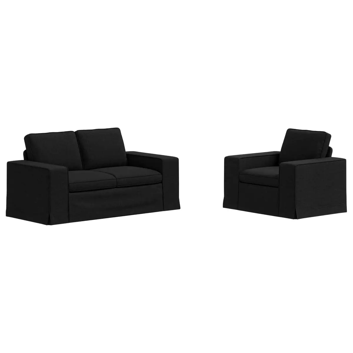 2-Piece Modular Sofa Set Black Fabric Sectional Couch Ergonomic Support