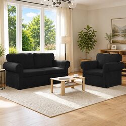 Sleek Black Fabric 2-Piece Modular Sofa Set
