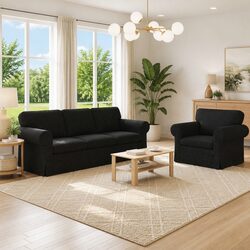 Your Perfect 2-Piece Black Fabric Sofa Set Awaits
