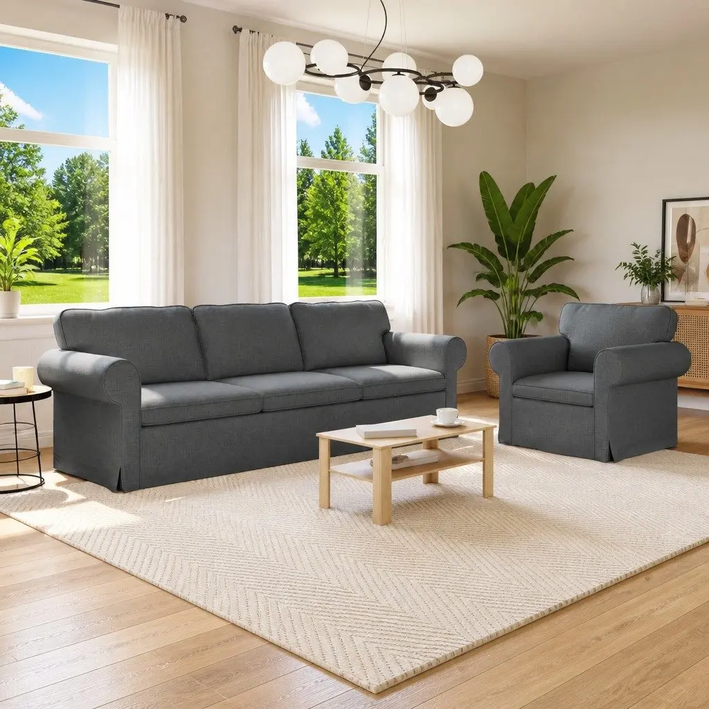 Sofa Set 2 pcs Dark Grey Fabric Modular Couch Living Room Bedroom Seating