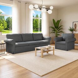 Concise 2 pcs Grey Fabric Sofa Set for Living Rooms