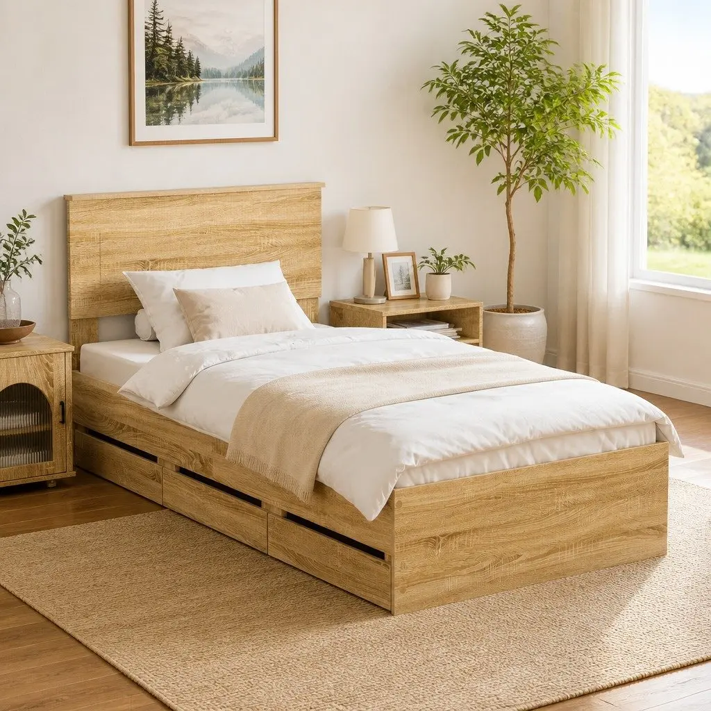 Bed Frame with Integrated Storage Drawer