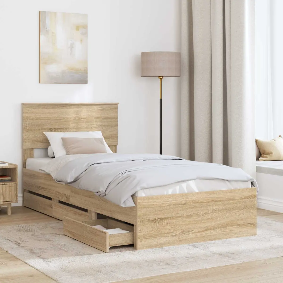 Bed Frame with Storage Drawer Sonoma Oak 90 x 190 cm Engineered Wood Bedroom