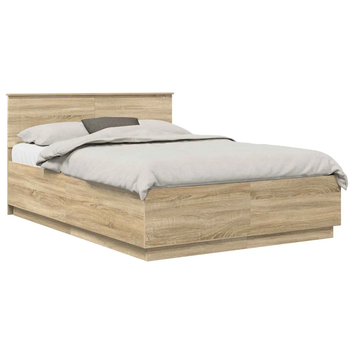 Bed Frame Brown Engineered Wood 150x200cm LED Strip Lights Adjustable Headboard USB Charging
