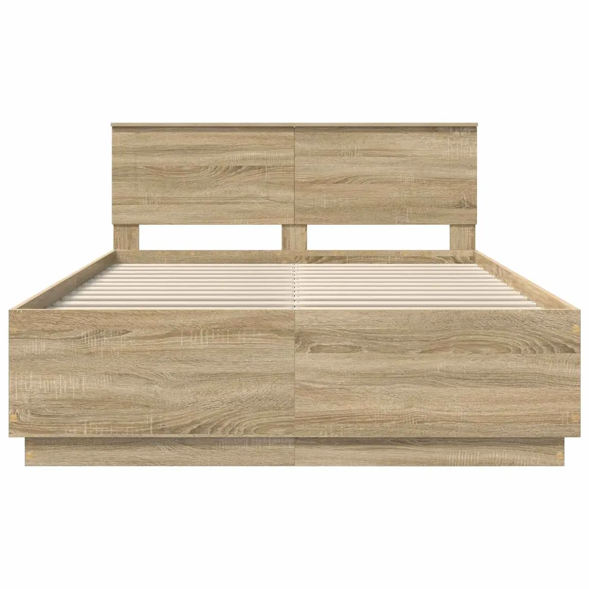 Bed Frame Brown Engineered Wood 150x200cm LED Strip Lights Adjustable Headboard USB Charging