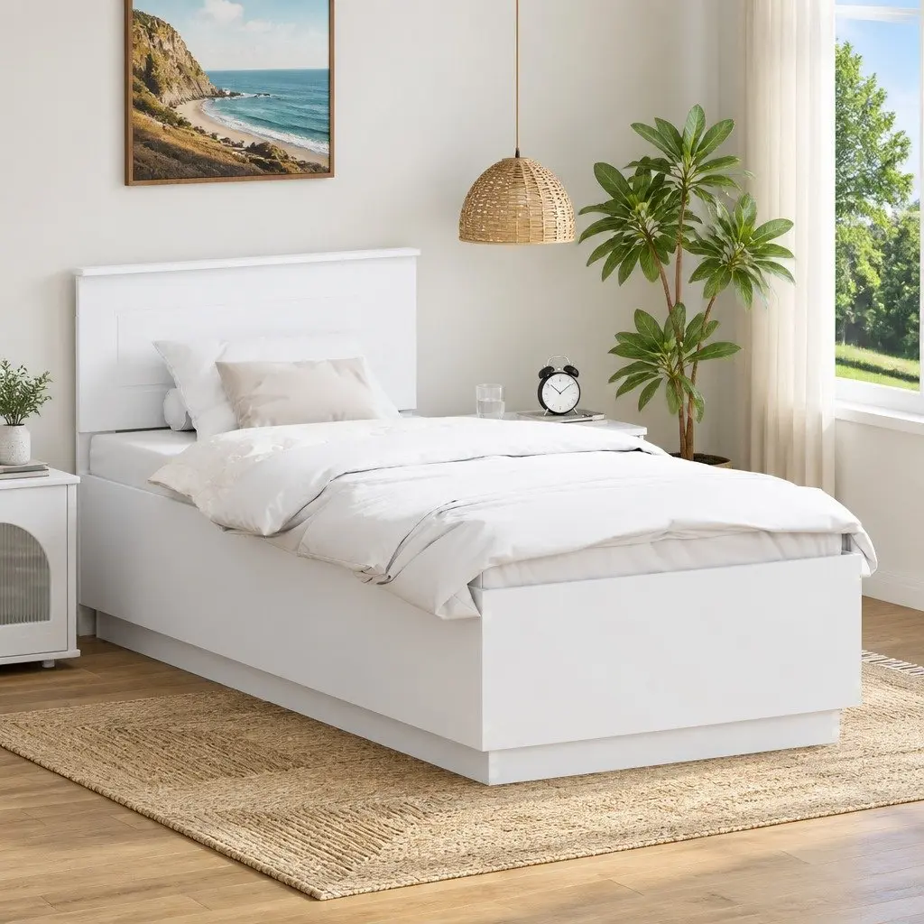 White Bed Frame with USB and LED Lights 90 x 190 cm