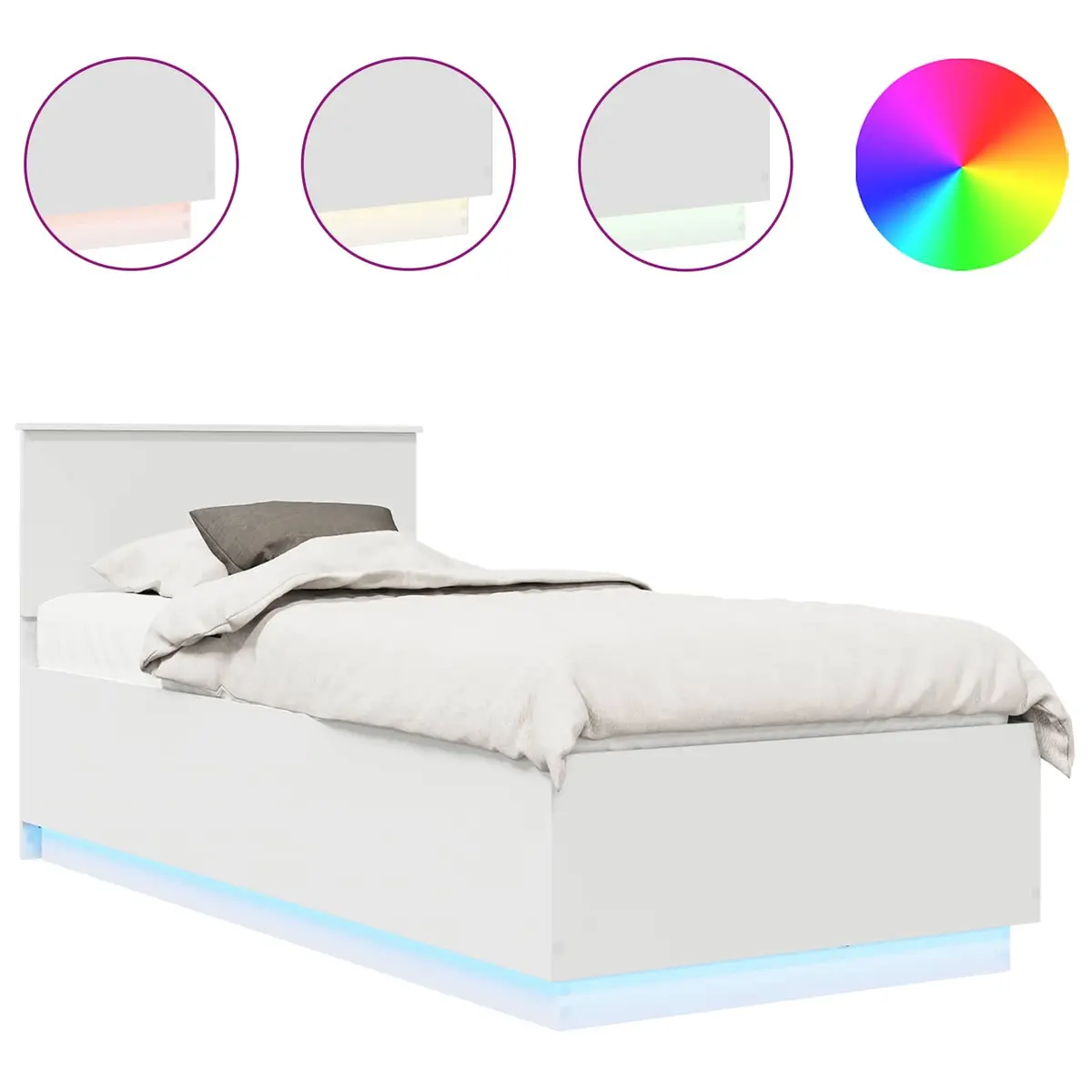 White Bed Frame with USB and LED Lights 90 x 190 cm