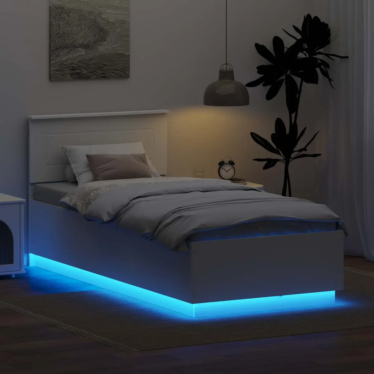 White Bed Frame with USB and LED Lights 90 x 190 cm