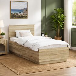 Bed Frame with Headboard Brown 90 x 190 cm Engineered Wood LED USB Charging