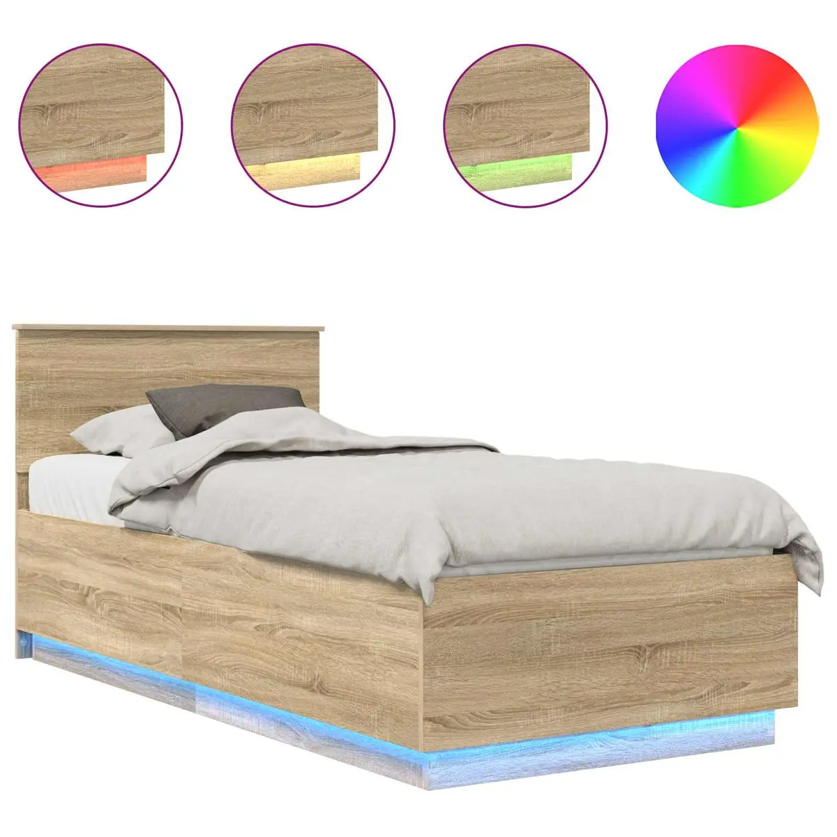 Bed Frame Brown 90 x 190 cm Engineered Wood LED USB Charging