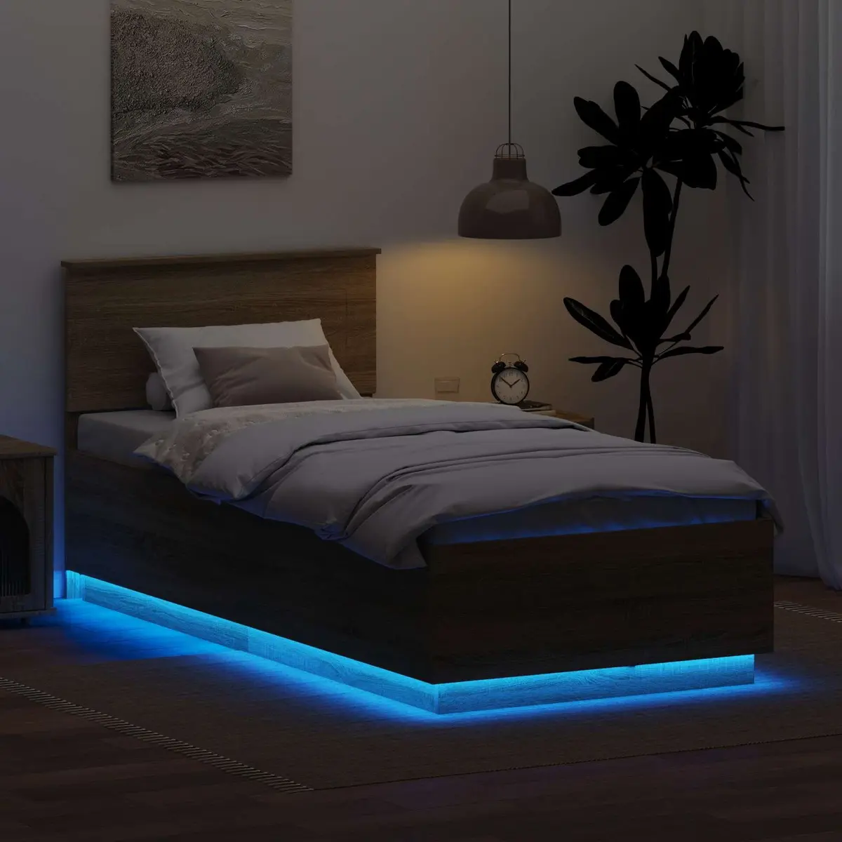 Bed Frame Brown 90 x 190 cm Engineered Wood LED USB Charging