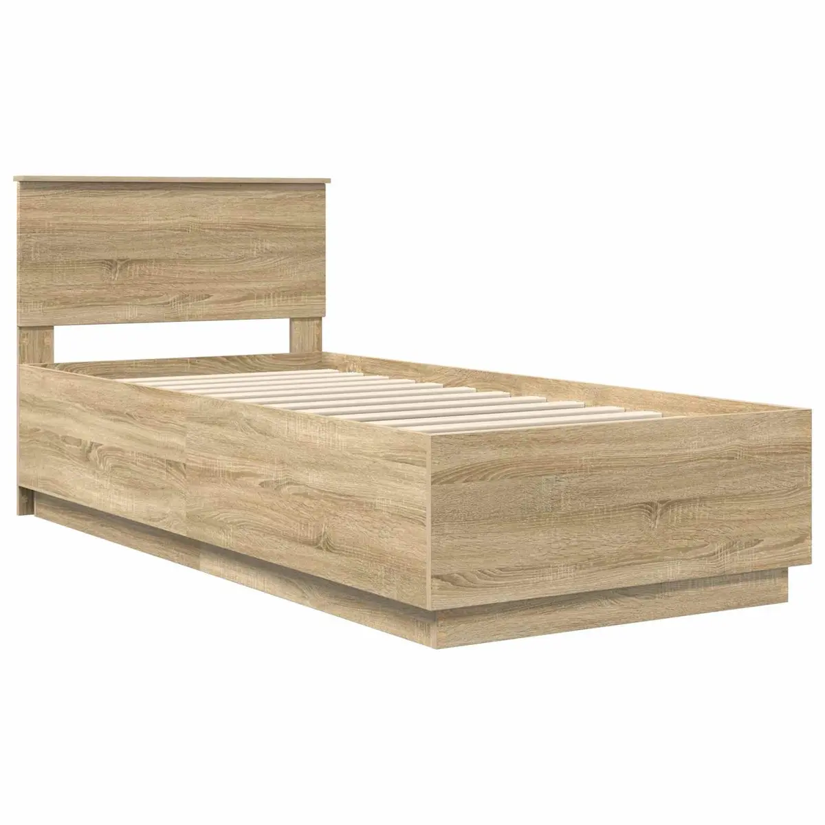 Bed Frame Brown 90 x 190 cm Engineered Wood LED USB Charging