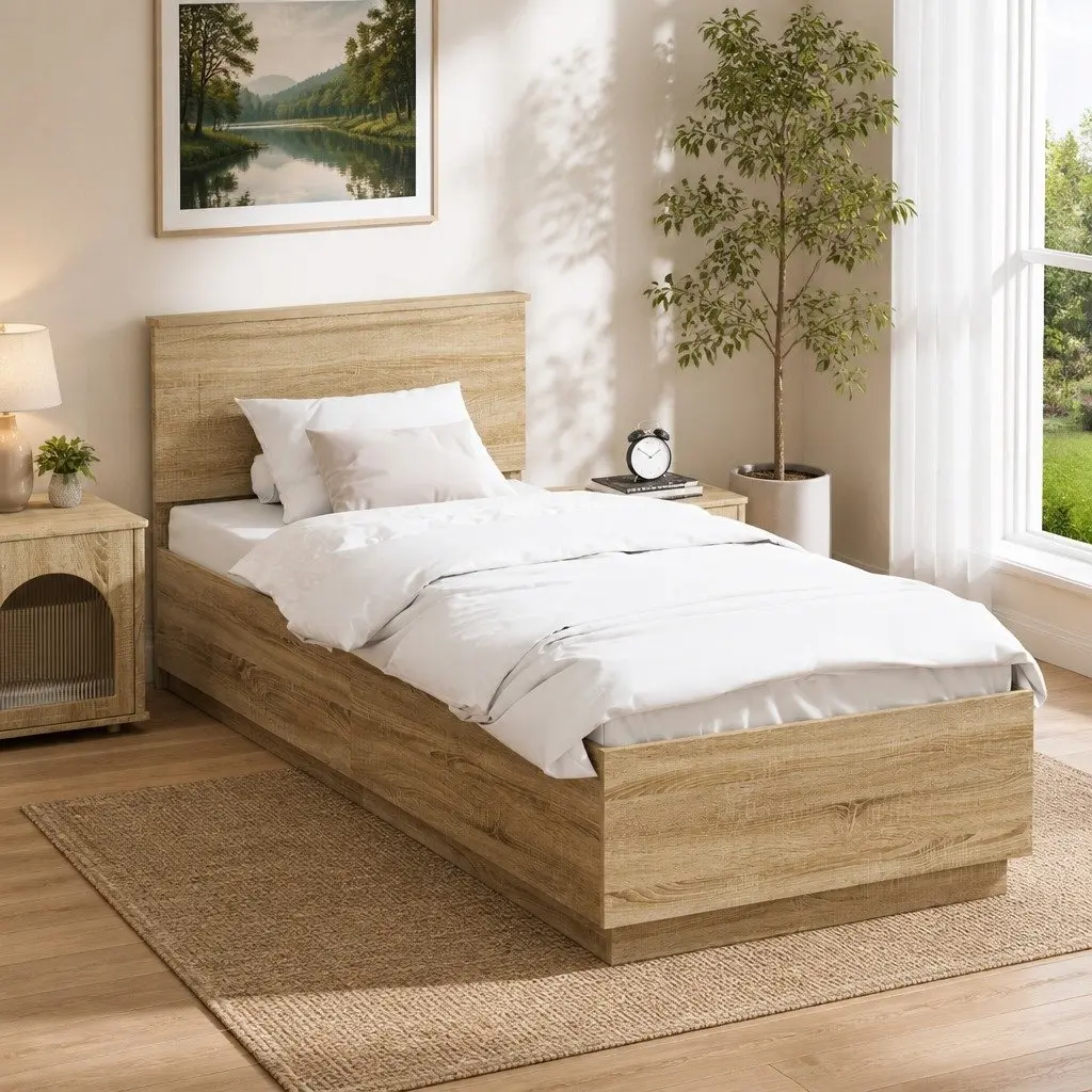 Bed Frame with Headboard 90 x 190 cm Engineered Wood Modern Contemporary Bedroom