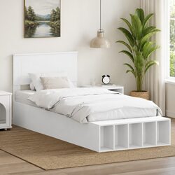 Efficient White Bed Frame with Storage Solutions, 90 x 190 cm