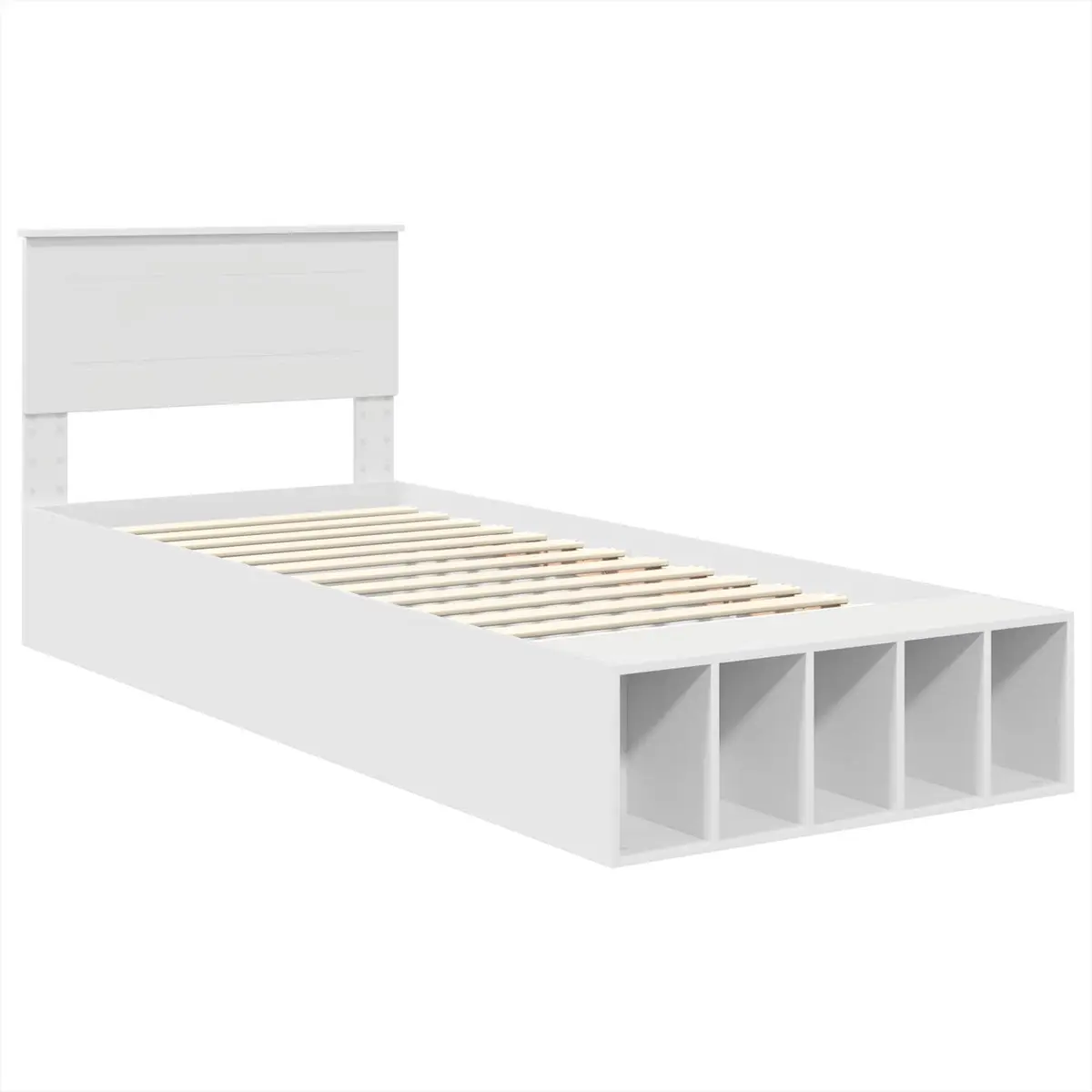 Bed Frame White 90 x 190 cm Storage Headboard Adjustable Footboard