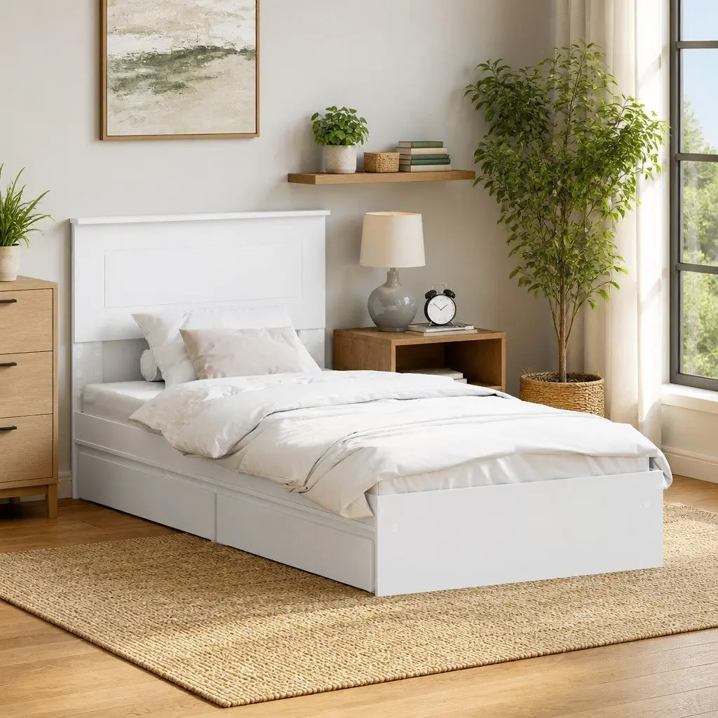 White Engineered Wood Storage Bed Frame 90 x 190 cm
