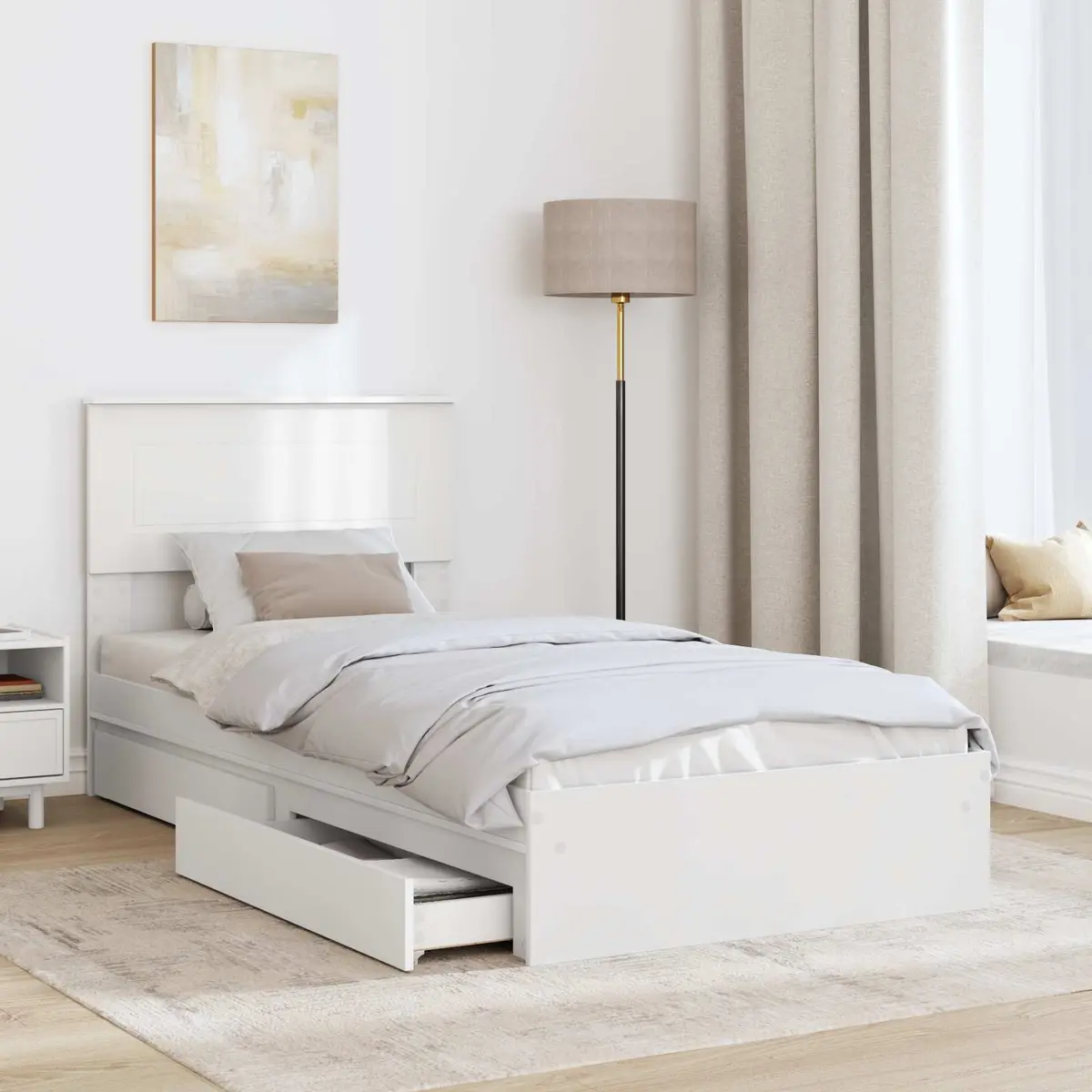 White Engineered Wood Storage Bed Frame 90 x 190 cm