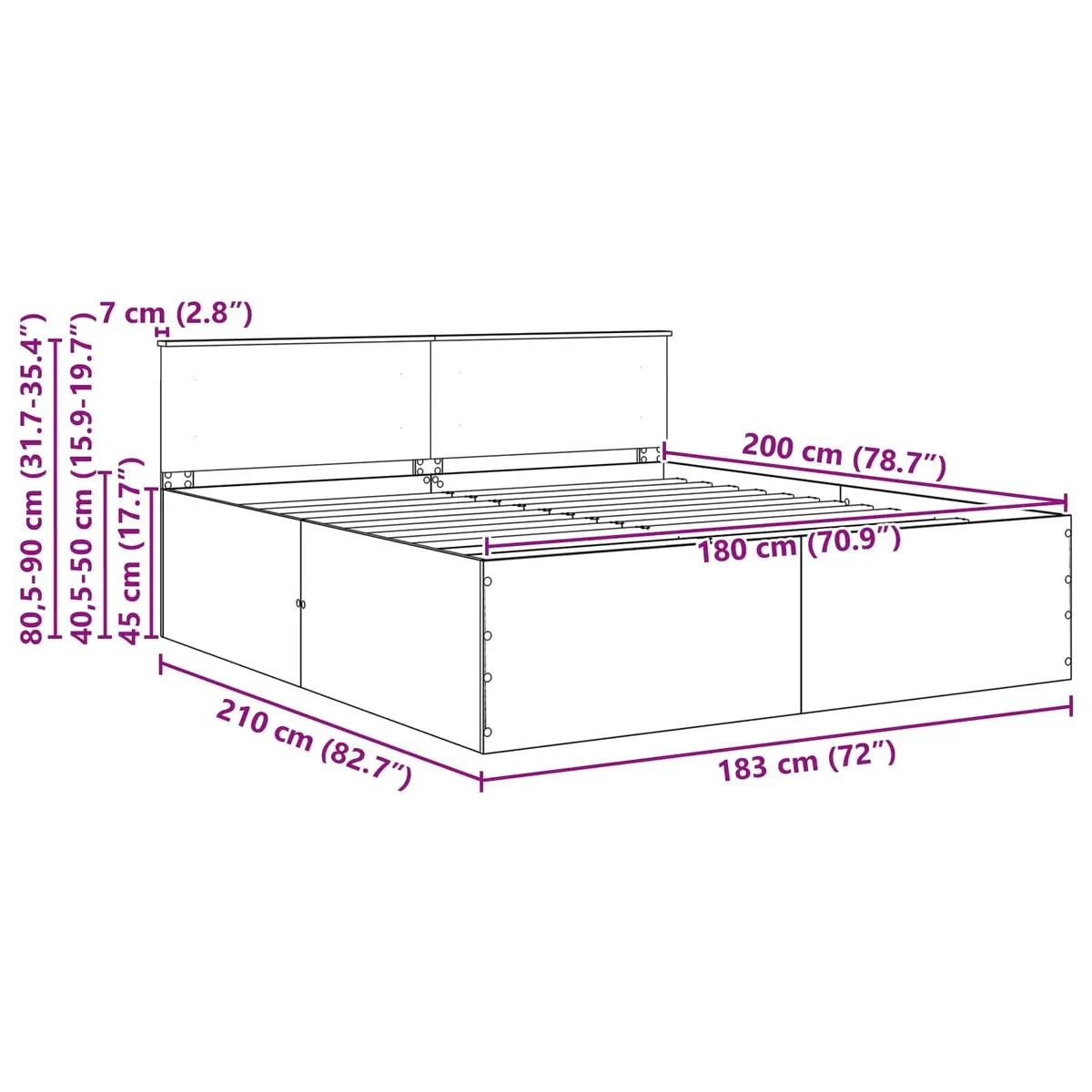 Bed Frame with Headboard White 180 x 200 cm Modern Bedroom Furniture Wood