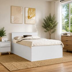 White Bed Frame with Headboard: Solid and Simple, 135 x 190 cm