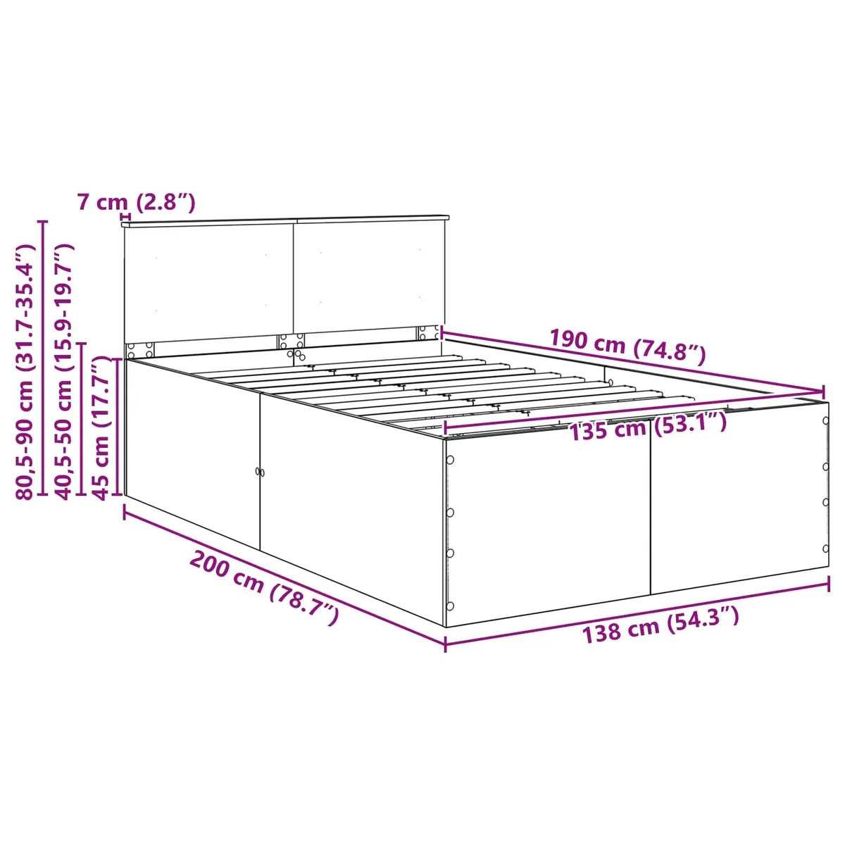 Bed Frame with Headboard White 135 x 190 cm Modern Bedroom Furniture