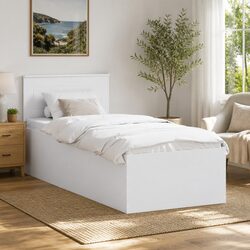 Minimalist White Bed Frame with Headboard - 90 x 190 cm