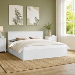 Concise Design: White Bed Frame with Headboard 180 x 200 cm