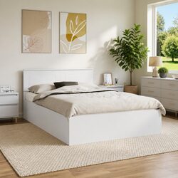 Concise White Bed Frame with Headboard 150 x 200 cm