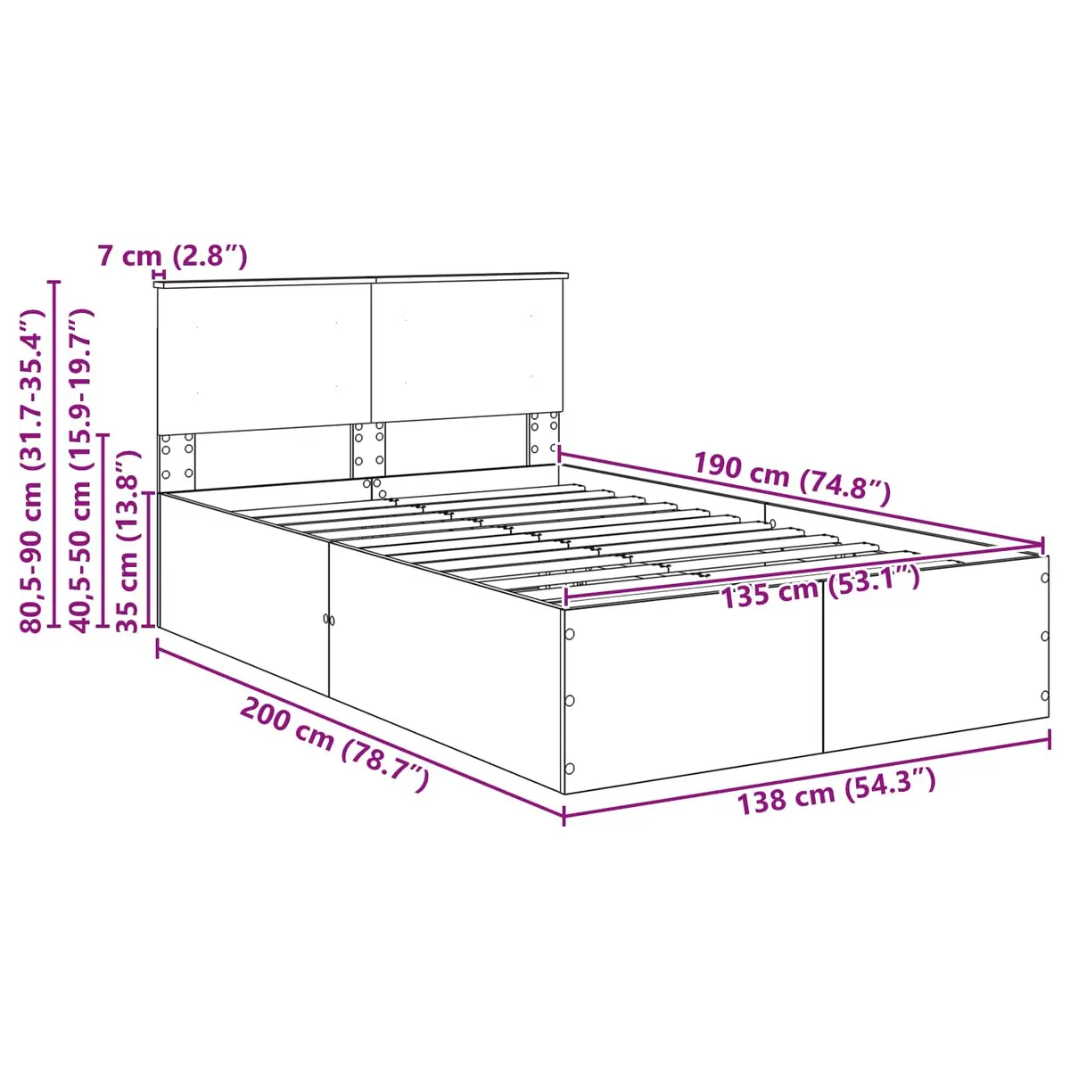 Bed Frame with Headboard White 135 x 190 cm Modern Bedroom Furniture Platform