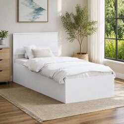 Compact White Bed Frame with Headboard for Modern Spaces
