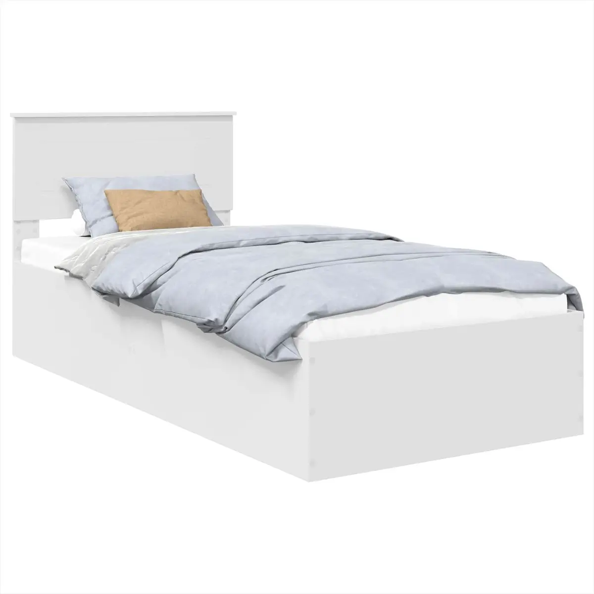 Bed Frame with Headboard White 90 x 190 cm Modern Platform Base Slatted