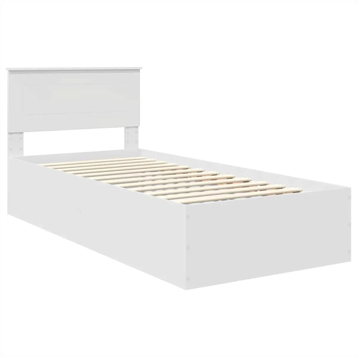 Bed Frame with Headboard White 90 x 190 cm Modern Platform Base Slatted