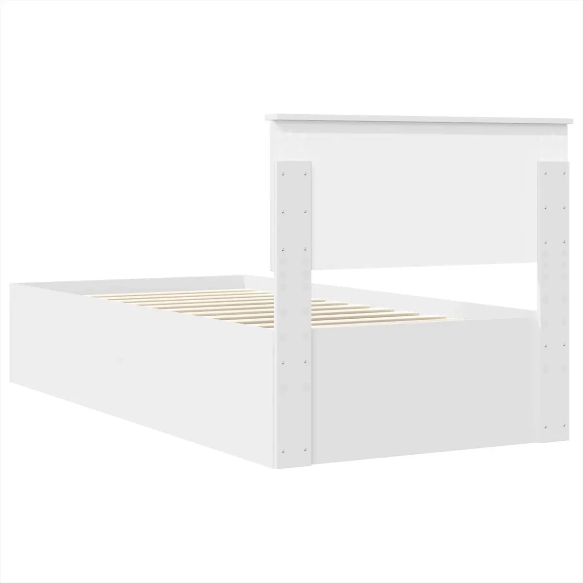 Bed Frame with Headboard White 90 x 190 cm Modern Platform Base Slatted