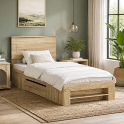 Concise Modern Bed Frame with Integrated Headboard