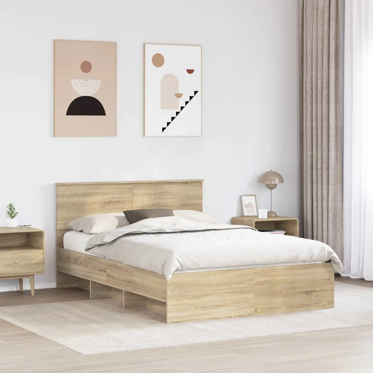 Bed Frame Brown 150 x 200 cm Modern Engineered Wood with Headboard