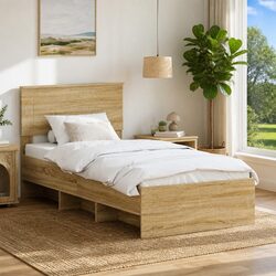 Bed Frame with Headboard Brown 90 x 200 cm Engineered Wood Modern Bedroom