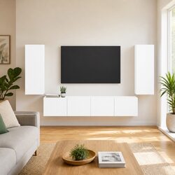 Compact 4-Piece TV Wall Cabinet Set in White