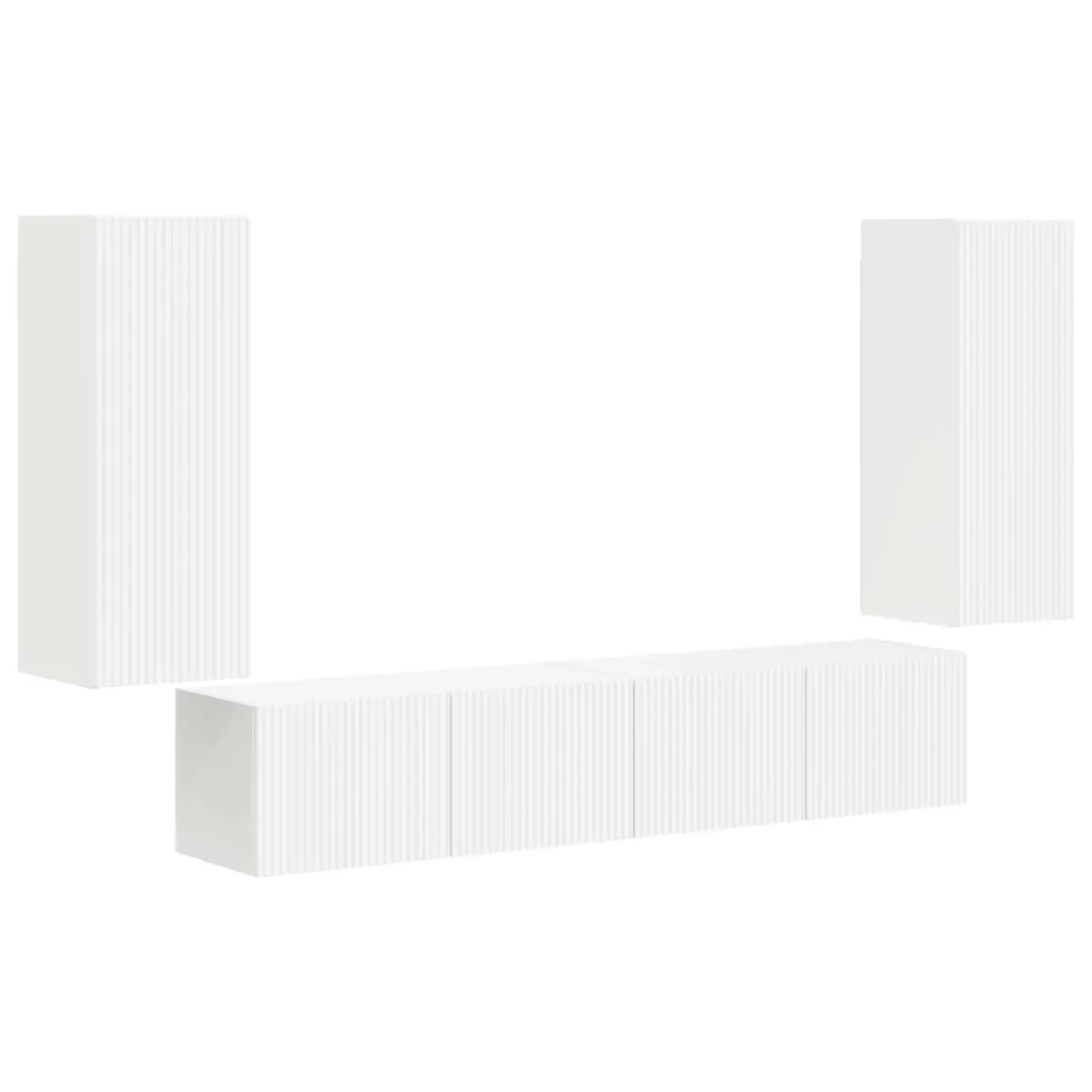 TV Wall Cabinet Set White 4 Piece Modern Wall-Mounted Storage Shelves