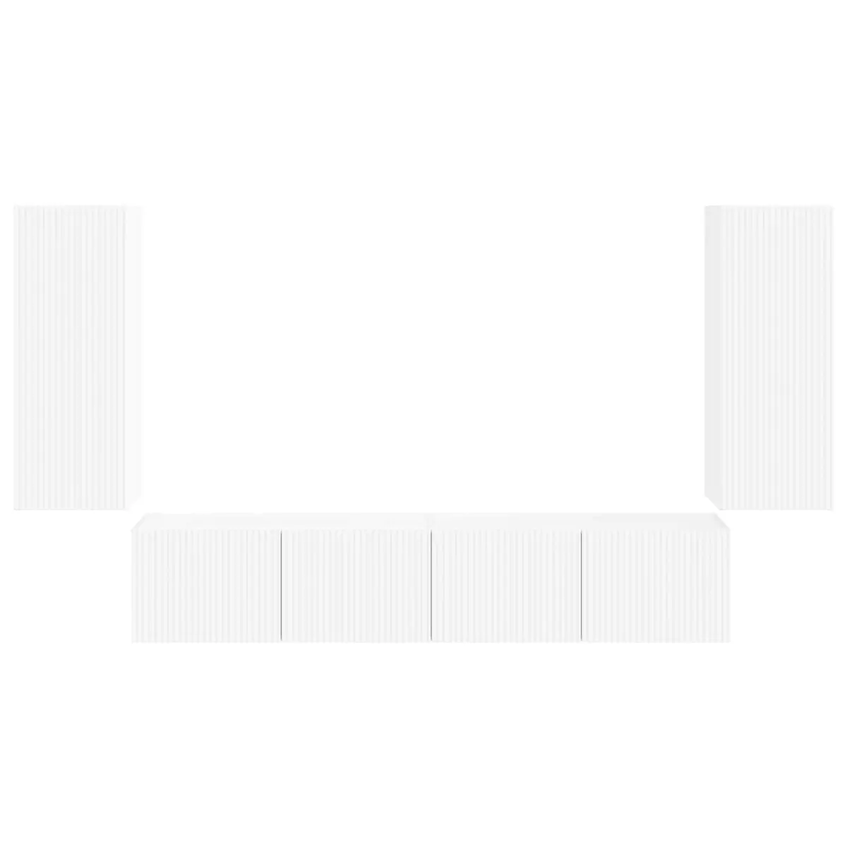 TV Wall Cabinet Set White 4 Piece Modern Wall-Mounted Storage Shelves